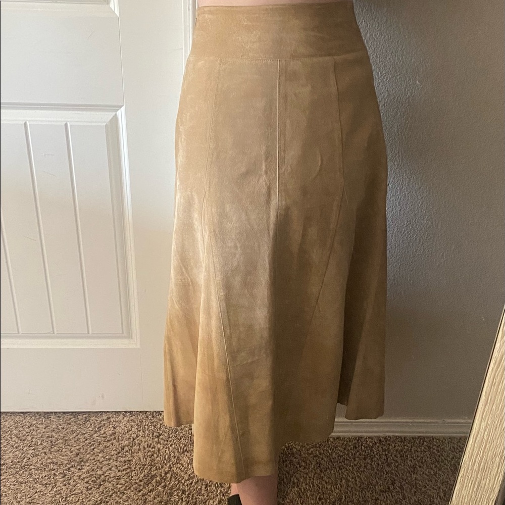 vintage 70s suede midi brown skirt